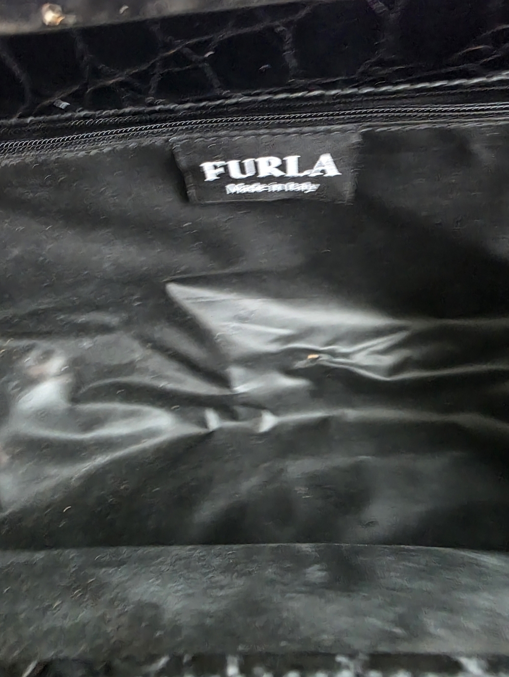Furla , Made In ITALY, Croc embossed Black Interior with Logo Tag